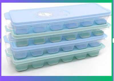 Eiswürfelschalen mit klarem abnehmbarem Deckel zufällige Farbe 4er Pack leicht zu lösen Form