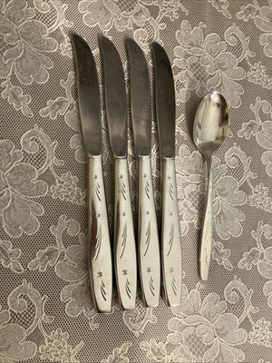 #ad #ad International TONIGHT Stainless Deluxe Starburst MCM Lot 4 Knives 1 Teaspoon $18.00