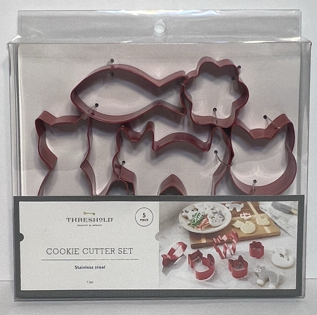 CAT Cookie Cutters RED 5 Pc Threshold SS Stainless Steel Fish Kitten Paw NEW.