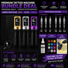 Premium Wireless Tattoo Machine Complete Bundle   Machine  30 Cartridges  Ink