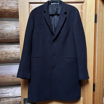 PAUL SMITH Men's Navy Blue Wool Dress Coat Outerwear Large 42 Classic Minimalist