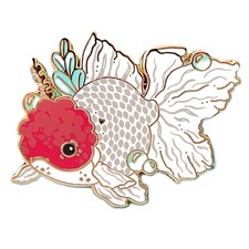 Red Cap Oranda Goldfish Enamel Pin - Gold Plated Brooch - New Nature Jewelry