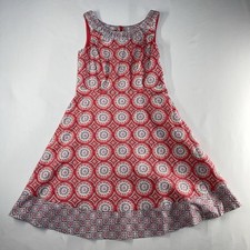 Talbots Mixed Geo Fit-and-Flare Dress Womens Size 8 Pink Blue Beach Vacation