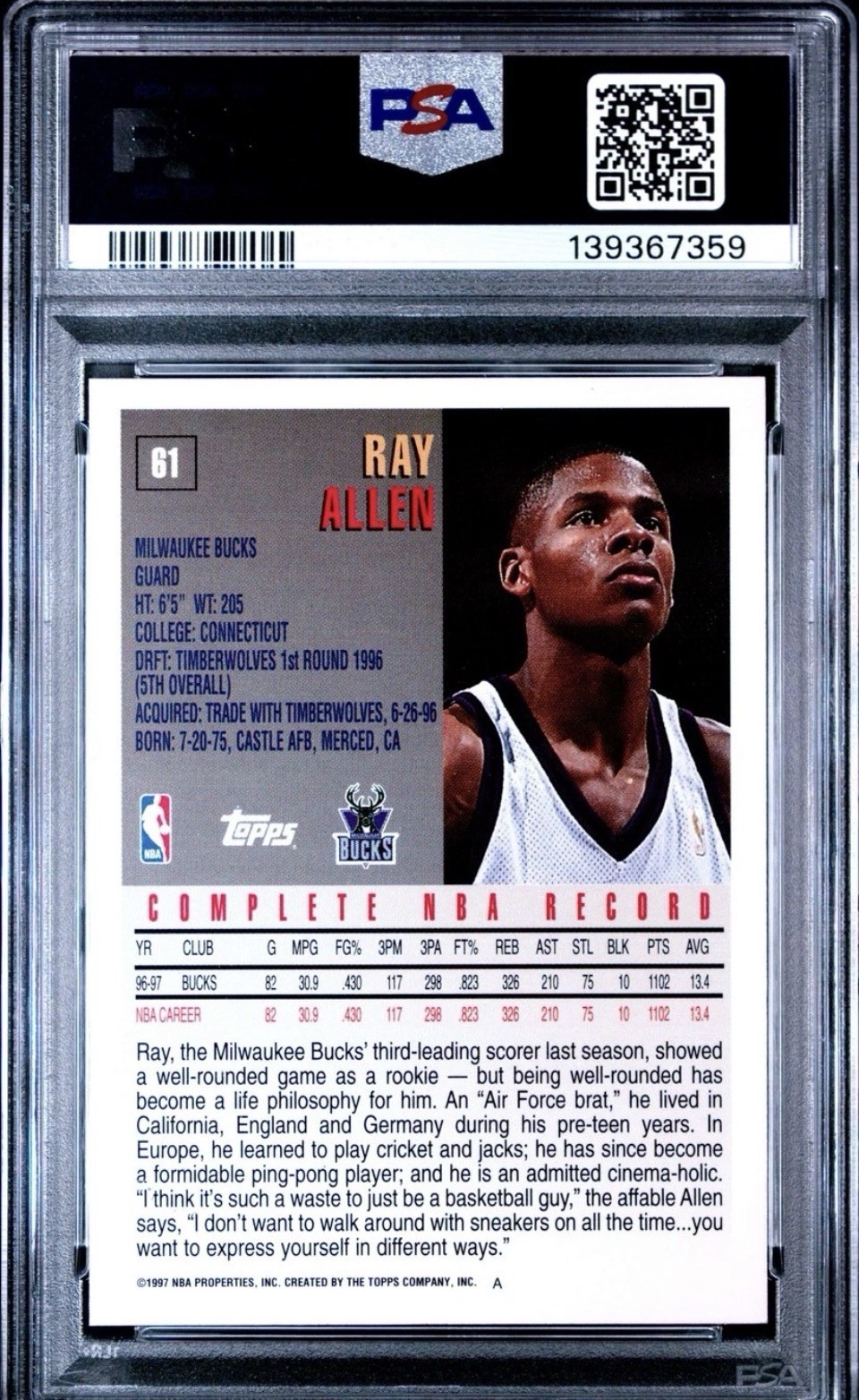 1997 POP 31⭐️RAY ALLEN #61*MINTED IN SPRINGFIELD*⭐️VINTAGE⭐️HOF⭐️PSA 10⭐️RARE view 2