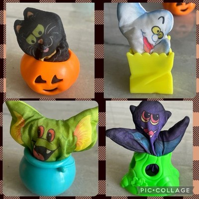 Vtg Lot (4) Hallmark Hardees Halloween Hideaways Smooshees Kids Meal Toys 1989