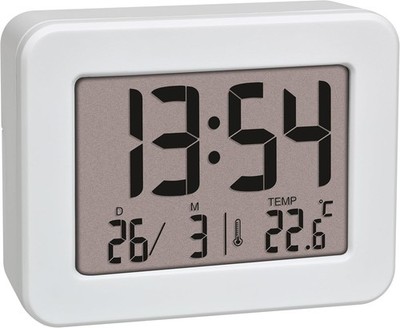 TFA Dostmann Mini Wecker Temperatur Datum Tischuhr weiß