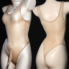 Men's Sheer Shiny Bodysuit Leotard G-String Jumpsuit Wrestling Singlet Underwear