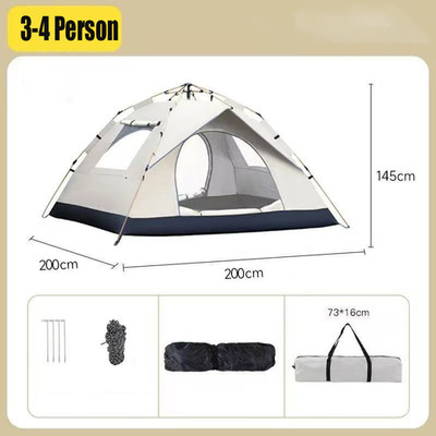 3-4 Person Pop Up Tents Waterproof Windproof Instant Tent for Camping Hiking