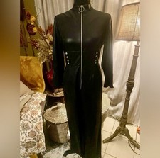 Vintage 60's Chic Black Jumpsuit with Silver Zipper Size Small