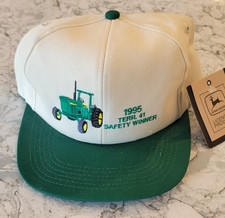 New Vintage John Deere Hat Cap 1995 Safety Winner Snapback One Size Green Tan