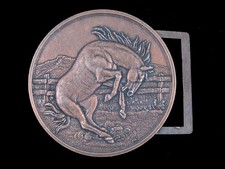 SJ11137 VINTAGE 1970s  BUCKING HORSE  WESTERN  COWBOY BRASSTONE BELT BUCKLE
