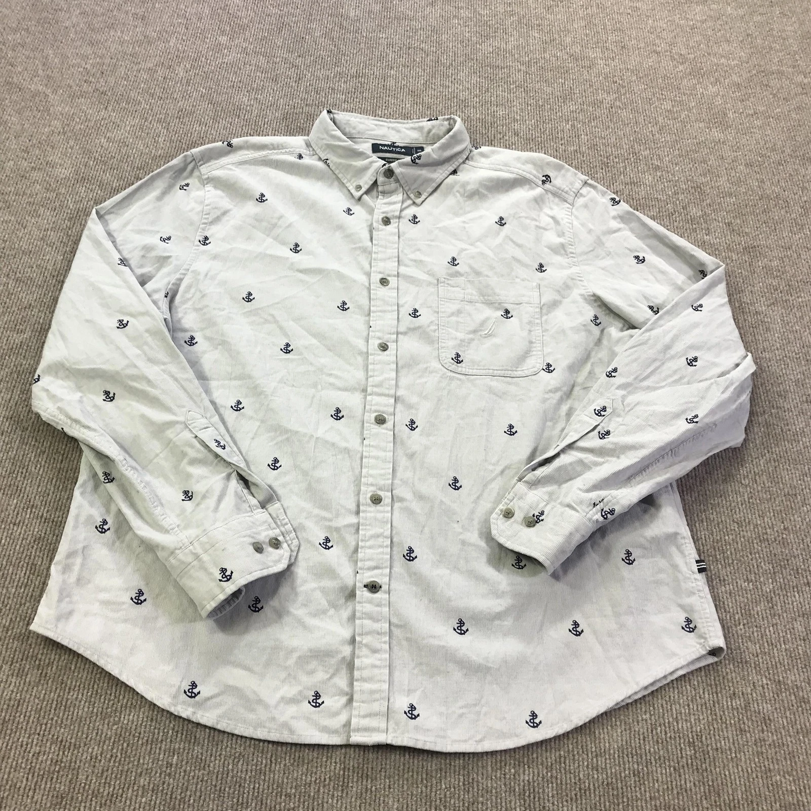 Nautica Shirt Mens 2XL Grey Classic Fit Anchor Print Button Front Nautical - product detail image 1