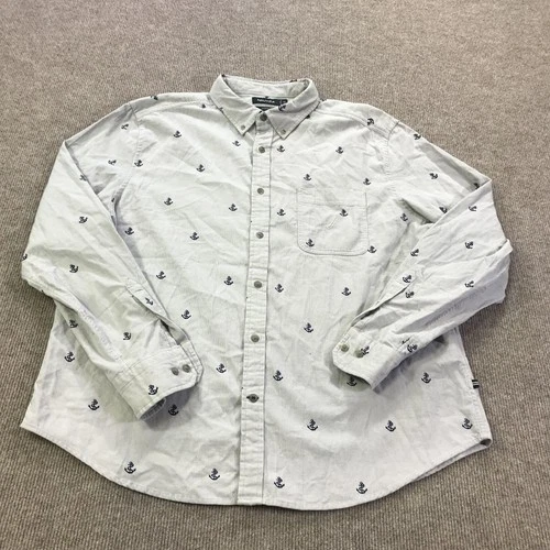 Nautica Shirt Mens 2XL Grey Classic Fit Anchor Print Button Front Nautical - product listing photo