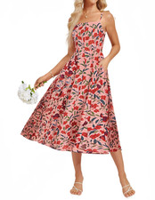 GRACE KARIN Women Summer Floral Dress Elegant Strappy Dress Boho Dress A-Line