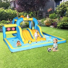 Inflatable Water Park with 450W Blower, and Bouncy House with Double Slide