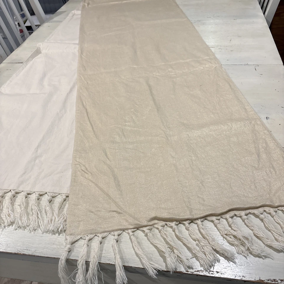 Pottery Barn Table Runner Champagne Linen Cotton Blend~Tassels 18" X 108" - Image 4 of 4