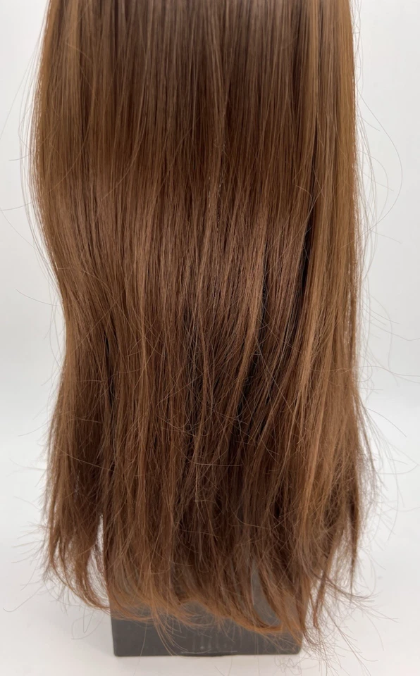 Topper de pelo premium de 18 pulgadas con flequillo lateral recto marrón chocolate Foto 3 de 4