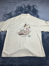 VTG Tommy Bahama Shirt Mens XL Beige Silk DeLuxe Pelican Cigars Embroidered Camp