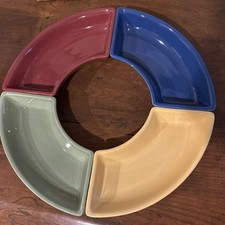 Longaberger Set of Four Multi-Color Crescent Pottery Dishes Made in USA -- NEW