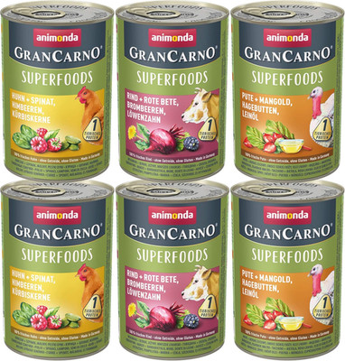 Animonda Grancarno Hunde Nassfutter Superfoods Variation (6 X 400G), Getreidefre