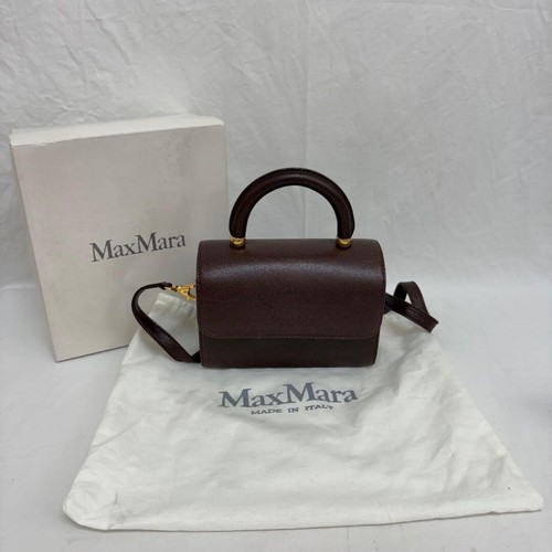 Max Mara Brown Leather 2Way Shoulder Bag Top Handle Flap With Dust Bag Box B4899