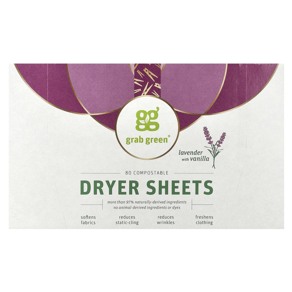 Dryer Sheets, Lavender with Vanilla, 80 Compostable Sheets