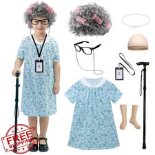 JASQQB Kids Old Lady Grandma Costume Wig Accessories 100 Days