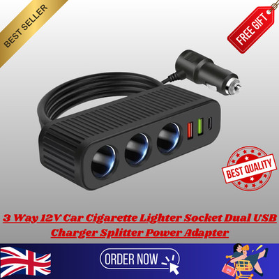 3 Wege 12V Auto Zigarettenanzünder Buchse Dual USB Ladegerät Splitter Netzteil...