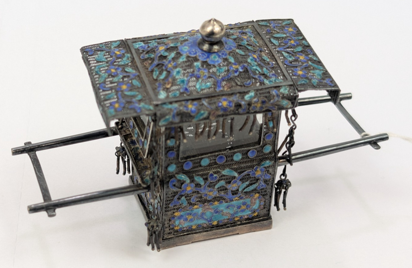 Rare Real Silver China Antique Curious Litter Miniature Cloisonne Enamel Inside Seat