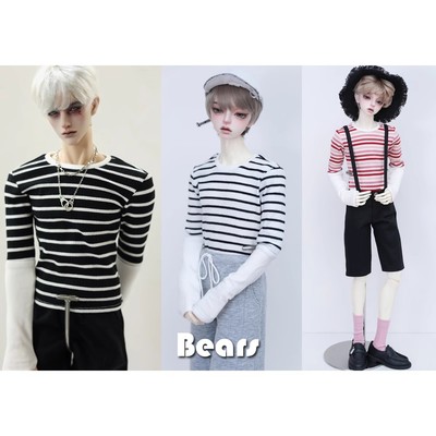 1/4 1/3 Striped Elasic T-shirt Spliced Sleeve Undershirts For Uncle BJD Clothes