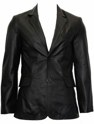 Herren Leder Blazer echtes weiches Lammleder Jacke ZWEI KNÖPFE schwarz...