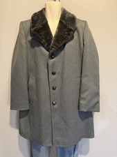 Men's Vtg LONDON FOG Gray Faux Fur Collar Lined Trench Coat Size 38 R