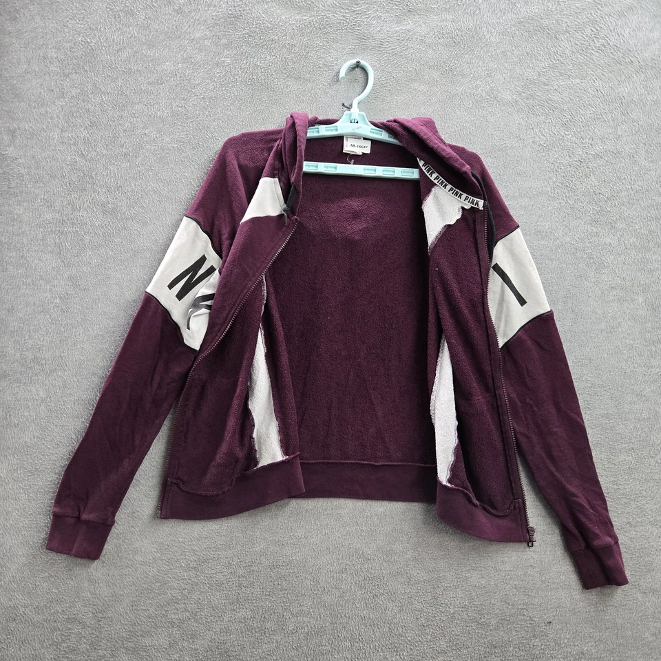 ROSA Victoria's Secret Mujer Sudadera con Capucha M Púrpura Cremallera Completa Bloques de Color Foto 4 de 4