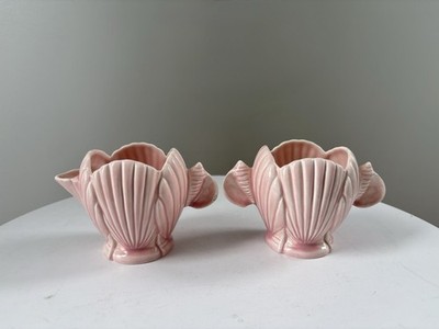 Vintage Cemar Pottery Pink Seashell Sugar Dish And Creamer