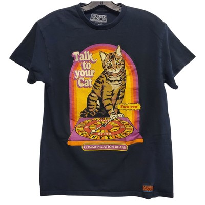 STEVEN RHODES Shirt Adult Medium Black TALK TO YOUR CAT Graphic Print Funny