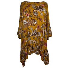 Evans Paisley Floral Tunic Dress Size 22/24 Mustard Boho Hanky Hem Viscose