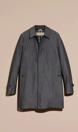Cappotto trench medio Burberry tinta unita blu indaco fodera a quadri Roeford US 48 nuovo con etichette