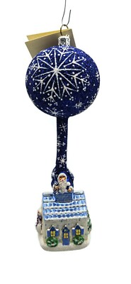 Patricia Breen He's Here Blue Santa Snowflake Christmas Holiday Tree Ornament