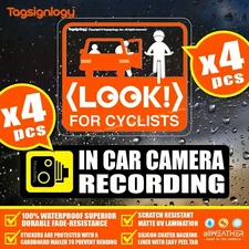 (Combo) In Car Camera Recording + Look For Cyclists Weatherproof Vinyl Stickers