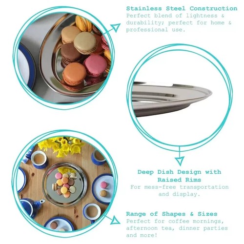 3x 40cm x 27cm Oval Stainless Steel Serving Platters Food Snack Tray Dish Plate - Picture 2 of 7