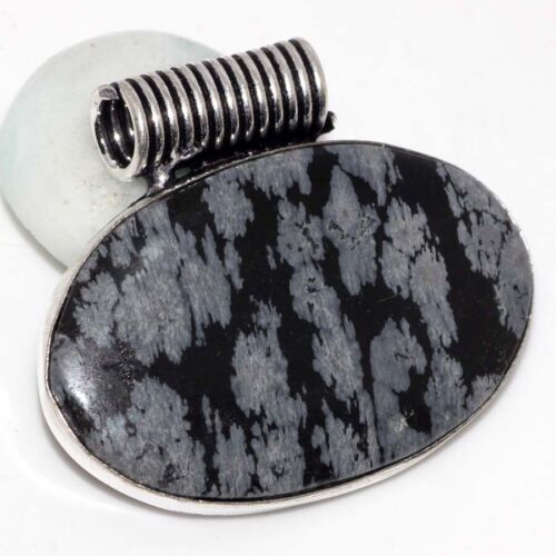 Snowflake Obsidian 925 Silver Plated Pendant 1.5" Fashionable Jewelry GW - Picture 1 of 3