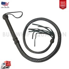 Genuine Black Leather Bull Whip 03 Feet Long 12 Plait Heavy Duty Bullwhip