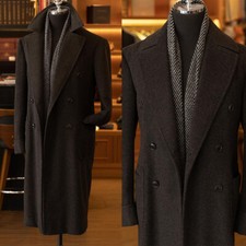 Men Overcoats Long Coats Double Breasted Double Breasted Tweed Wool Blend Custom