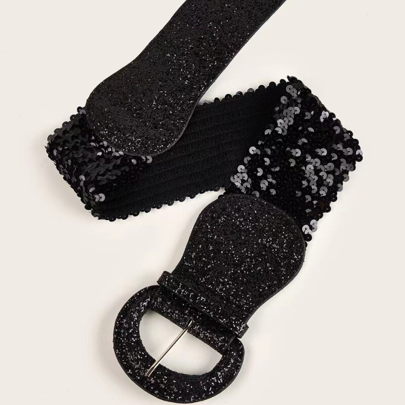 1944 Women\'s Sparkly Glitter Waistband Wide Stretch Elastic Belt Wedding Women Glitter Sequin Waist Belt Shiny Wide Elastic Waistband  main image 4