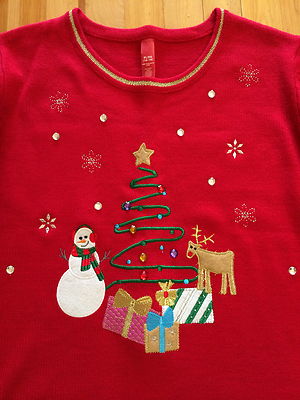 UGLY Christmas Sweater Womens Plus XL 3D Embellished Tree Reindeer  Presents