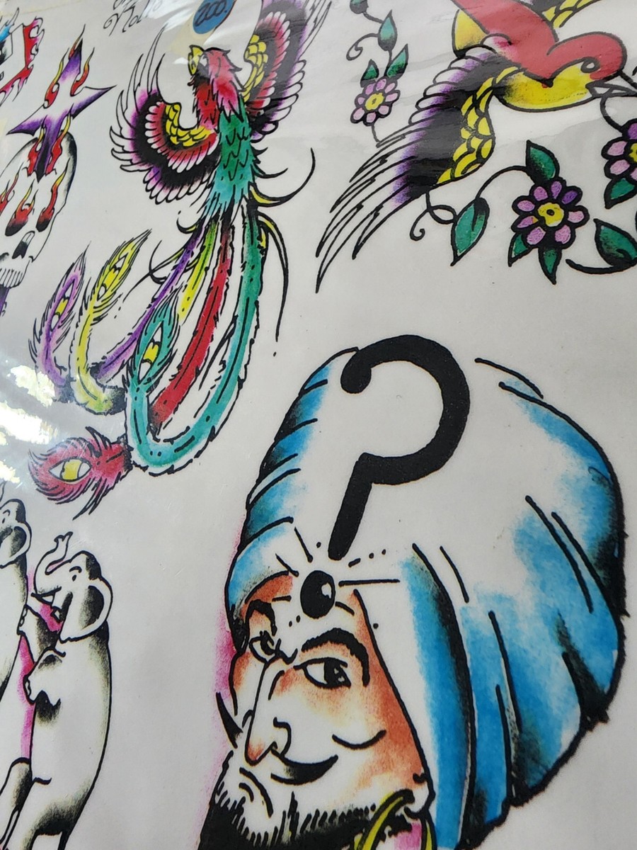 VINTAGE Traditional 1997 Mike Rollo Malone Tattoo Flash Sheet Shop