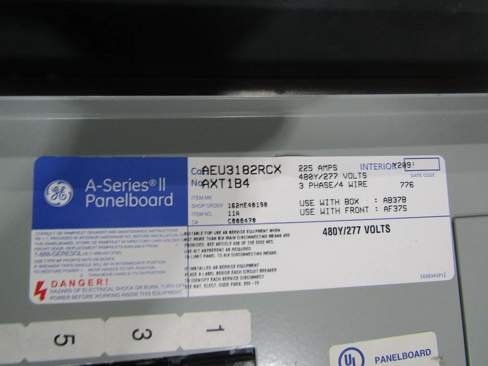 💥GE GENERAL ELECTRIC 225 AMP MAIN LUG PANELBOARD 480Y/277 VAC 3Ø 18 CIRCUIT - Image 2 of 4