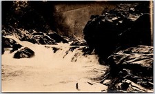 The Breaks Fishing Mountain Stream Waterfall RPPC Real Photo Vintage Postcard