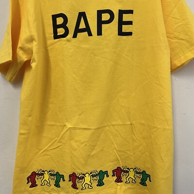 BAPE x Keith Haring Foundation Tee T Shirt Sz XL Yellow a