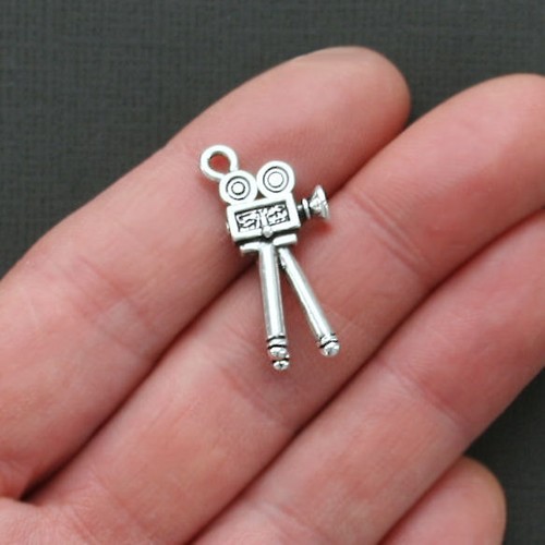 4 Movie Camera Charms Antique Silver Tone 3D Fabulous Detail SC1825